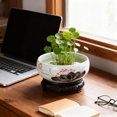 Pot à bonsaï économiseur d'espace en céramique avec base Kisangel