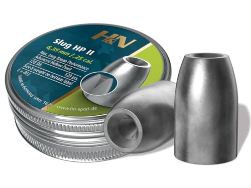 H&N Sport Slug HP II 6.35mm (.250) – Balines de Alta Precisión de 34gr (2.20g), Punta Hueca, 120 Unidades – Munición Slug para Carabinas PCP de Alta Potencia