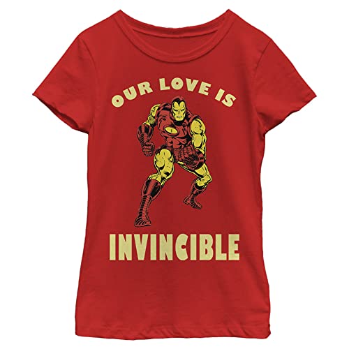 Marvel T-shirt à manches courtes Little Big Universe Invincible Love pour filles en coton rouge