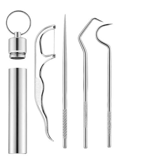 ELEXA Portable Toothpicks Teeth Braces Cleaner Set Reusable Stainless Steel Dental Floss Toothpicks Kit with Holder Pocket-Sized Oral Cleaning Tools for Braces, Food Debris, Travel, Camping, and Outdoor Use-picture-28