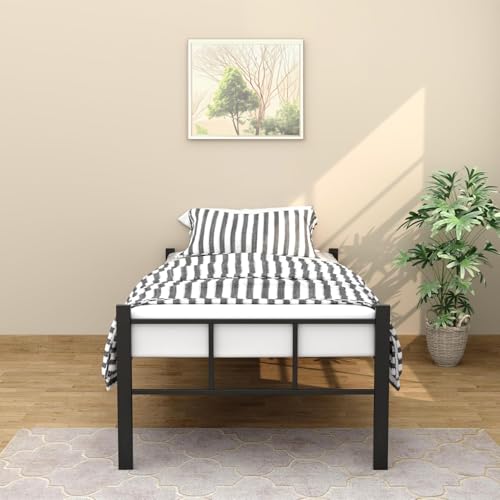 سرير متين من الصلب بمنصة معدنية قوية، فردي، أسود