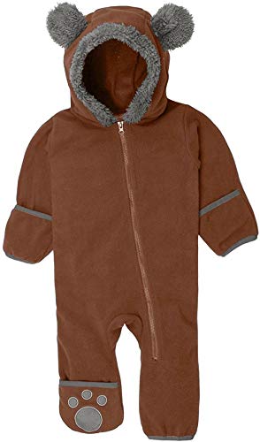 Fleece Baby Bunting Hooded Romper Bodysuit with Fold-Over Mitten and Footed Cuffs (Bark,3-6 Months)