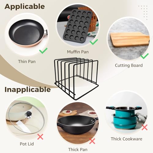 Homaisson Kitchen Pan Organizer Pot Rack 2 Pack,5-Slot Holder for Thin Pans Baking Trays and Cutting Boards for Kitchen Countertop Cabinet Storage