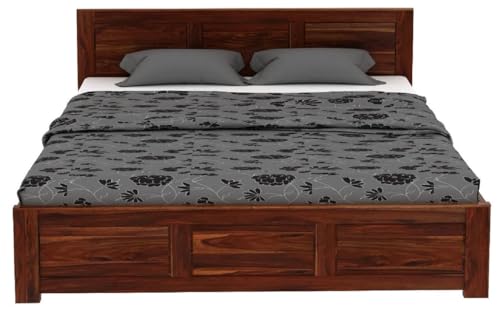 Image of WOODLAB Furniture Solid Sheesham Wood Queen Size Bed with 4 Side Drawer Storage | Wooden Double Bed Cot for Bedroom | Modern Wooden Palang Bed Furniture for Home | Honey Finish