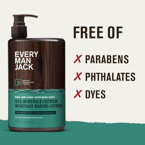 Image of Every Man Jack Hand & Body Lotion for Men, Sea Minerals Citron, 2pk | Nourishes & Moisturizes Dry Skin, Fast-Absorbing Lightweight, Plant Based Cocoa Butter, Dermatologist Tested, All Skin Types