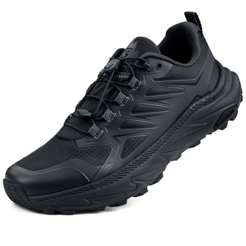 Men's Trail Running Shoes for Hiking Walking Cross Training Shoes with Arch Support Anti-Slip Lightweight Wide Width Sneakers Black