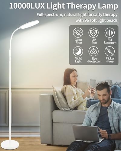 AearKing Tageslichtlampe Stehlampe,10000 Lux UV-freie Lichttherapielampe,tageslichtlampe Lichttherapie mit 10 Farben, 6 Helligkeitsstufen & Timer,Tageslichtlampen Sonnenlicht Lampe mit Fernbedienung