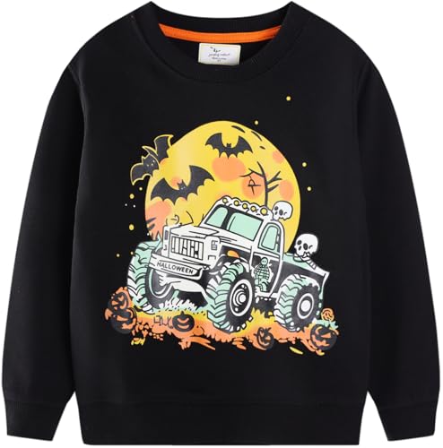 Image of Akyzic Toddler Boys Sweatshirts Cotton Crewneck Truck Shirt Dinosaur Long Sleeve Pullover Tops Tees 2-8T