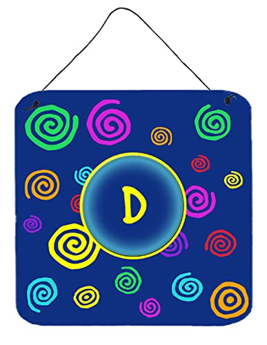 Caroline's Treasures CJ1011-DDS66 Letter D Initial Monogram - Blue Swirls Wall or Door Hanging Prints Aluminum Metal Sign Kitchen Wall Bar Bathroom Plaque Home Decor, 6x6, Multicolor