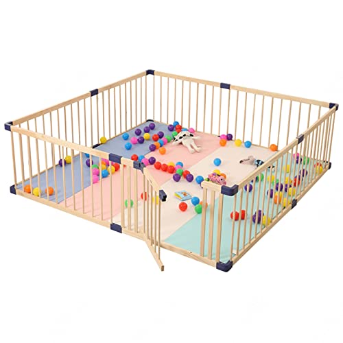 Jolan Baby Playpen with Door,Indoor Outdoor Wooden Baby Fence,Kids Safety Playard Playpen,Crawling Fence,with Non-Slip Mat,Portable,Smooth,Burr Free,for Twins,Infants,Toddlers,80×160cm