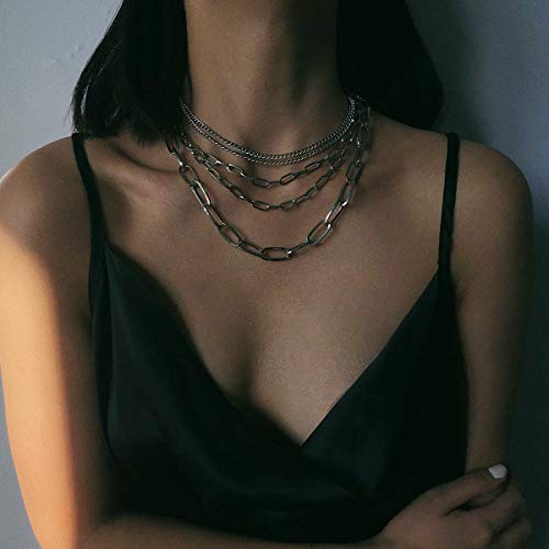 Layered Chain Necklaces for women 18 Inch Gold Plated Paperclip Chain Silver Tone Choker Necklace Rope Ball Chains Punk Jewelry3