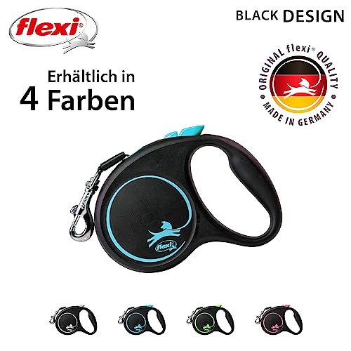 flexi® Black Design S Gurt 5 m schwarz/blau, Roll-Leine für Hunde bis 15 kg