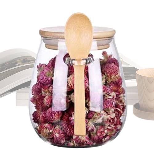 Tarro de con tapa y cuchara, almacenamiento de transparente con tapa de madera | cierre de seguridad, recipiente para especias, utensilios de cocina, azucarero, recipiente de sal, para