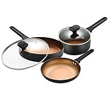 Cookware Sets-MVCHIF Nonstick Pots and Pans Set Aluminum Frying Pan Saute Pan Sauce Pan with Lids, All Stove Tops Compatible, Oven-Safe PFOA-free Dishwasher Safe, 5 Pieces，Copper