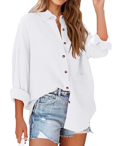 Image of NOLLSOM Casual Shirts for Women Long Sleeve Button Down Blouses Fall 2026 Solid Color Trendy Tops with Pocket