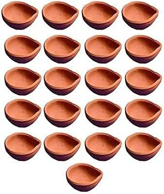 Vankab Diwali Clay Diya Mitti Lamps Terracotta Hand Made Traditional for Diwali Puja Home Temple Decoration with 1 Packet Jot BATTI (Pack of 31 Pcs)