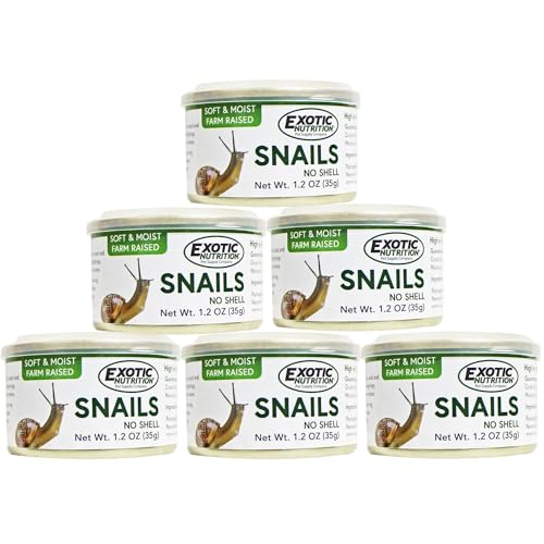 Exotic Nutrition - Canned Snails (1.2 oz. 6 Pack) - Healthy High Protein Insect Treat - Hedgehogs, Sugar Gliders, Reptiles, Wild Birds, Chickens, Lizards, Bearded Dragons, Skunks, Opossums, Fish, Amphibians, Turtles