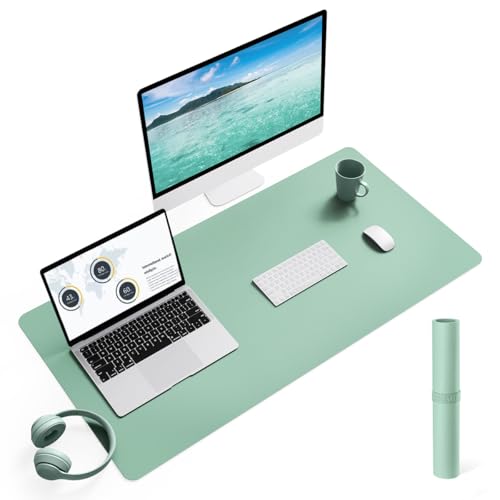 Image of Non-Slip Desk Pad, Waterproof PVC Leather Desk Table Protector, Ultra Thin Large Mouse Pad, Easy Clean Laptop Desk Writing Mat for Office Work /Home /Decor (Pale Green, 35.4 inch x 17 inch)