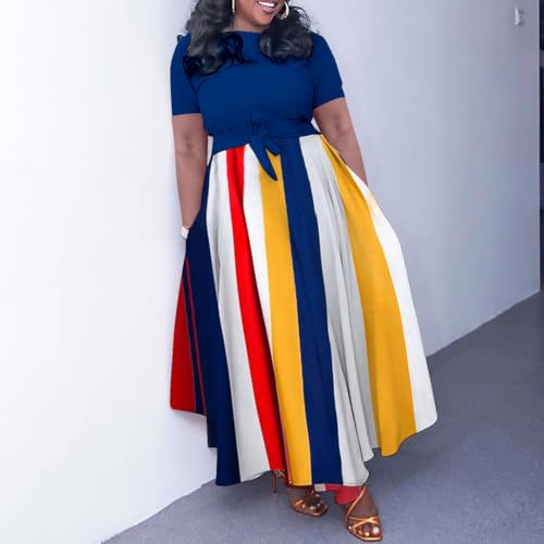 Image of BFFBABY Plus Size Dress A Line Dresses for Women Summer Long Dresses with Sleeve Casual Belted