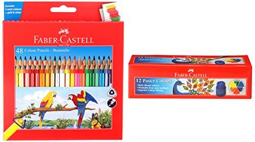 Image of Faber-Castell 48 Triangular Colour Pencils Poster Color - Pack of 12 (Assorted)