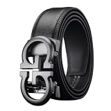 MACBORO Double G Ratchet Belt for Men Black Leather Adjustable Slide Click Belt 1.38' Width