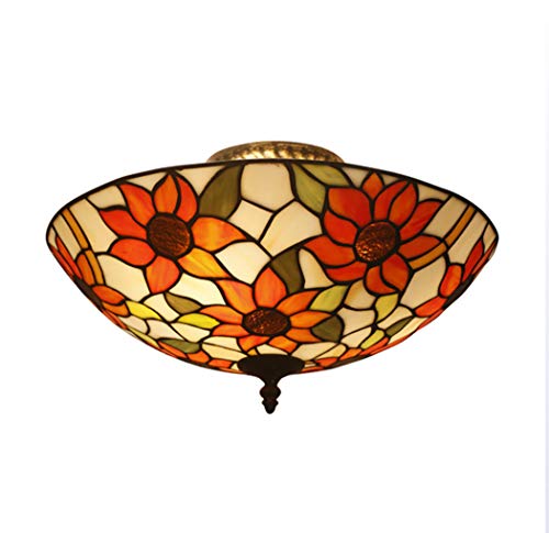 Plafonnier vitrail style antique 16 pouces YRYRYW à large diffusion lumineuse