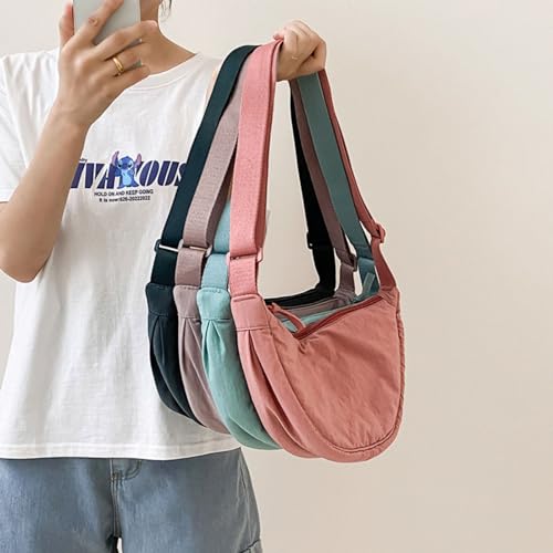 Image of Crossbody Nylon Crescent Bag for Women - Lightweight Small Hobo With 2 Pack Inner Dumpling Bag - Casual