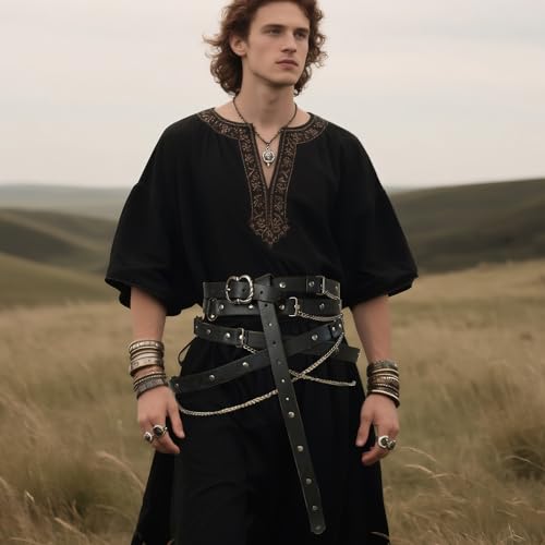 RAINDEWLL Renaissance Belt Women Pirate Medieval Ren Faire Adjustable PU Leather Chain Belt for LARP3