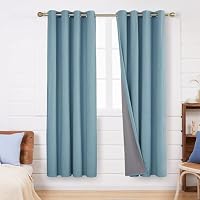 Deconovo Linen Look Window Treatment Thermal Insulated Ring Top Bedroom Blackout Curtains with Coating Back Layer for Girls 52 x 72 Inch Blue Grey Set of 2