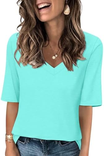 Minetom Women’s V Neck T Shirts Casual Half Sleeve Tops Basic Summer Tees