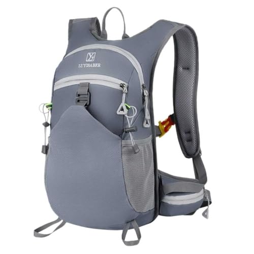 Mochila de Hidratação 2L Premium, Impermeável, com Bolsos Múltiplos e Apito de Emergência para Trilhas, Bike, Corrida (Cinza)