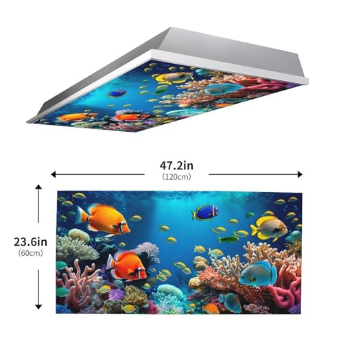 Image of 2 Pack Fluorescent Light Cover for Ceiling Light Classroom-Abyssal Fish Magnetic Light Cover Fluorescent Light Shade Panel, Decorative Film Filter for Reducing Harsh Glare Home Decorations