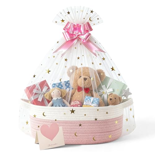 Geschenkkorb Leer, Korb für Geschenke, Geschenk Korb mit Grußkarte und Schleife, Präsentkorb Leer für Babyparty ...