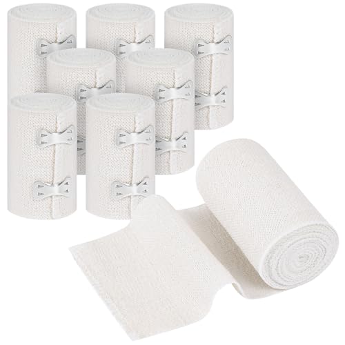 Fefod Premium Compression Bandage 8pk 7.5cm x 4.5m Durable Elastic Bandage Wrap with 16 Extra Clips Reusable Elasticated Bandages for Legs Wrists Ankles Knees and Feet