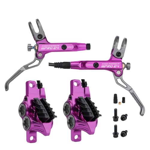 MEROCA IIIPRO E4 Hydraulic Disc Brake Set - 4-Piston MTB Brakes, 641N Braking Force, TUV Certified, Lightweight 475g, for Mountain/E-Bike/Folding Bicycles (Purple, Left Rear Right Front)