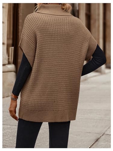 MakeMeChic Women's Turtleneck Short Sleeve Sweater Knitted Drop Shoulder Pullover Top2