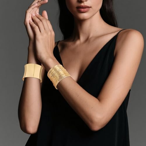 3PCS Gold Chunky Cuff Bracelets for Women Irregular Minimalist Gold Statement Open Wide Bangle Bracelets Set Arm Cuff Upper Arm Punk Jewelry4