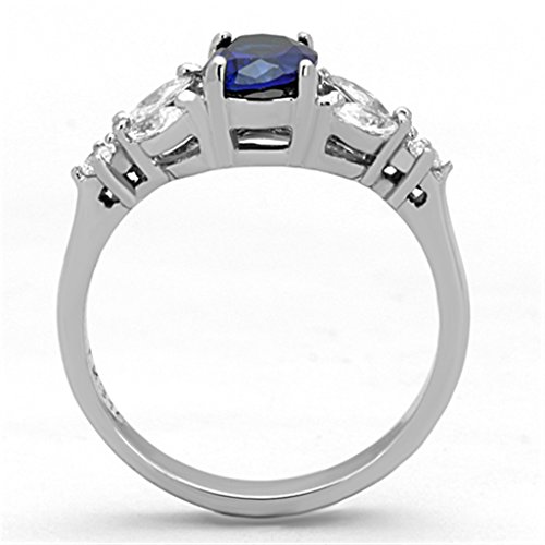 Marimor Jewelry 1.67 Carat Oval Cut Blue Montana Cubic Zirconia Stainless Steel Engagement Ring Women's Size 5-103