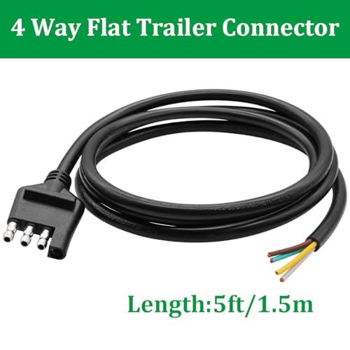 Image of 5 ft /1.5m 4-Way Trailer Wiring Harness,18AWG 4-Pin Flat Trailer Wire Extension Connector