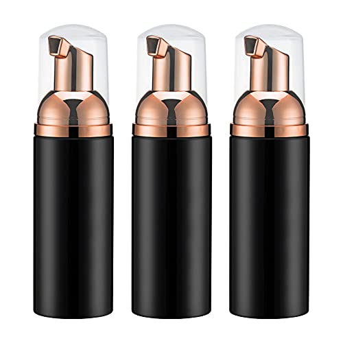 Travel Foam Pump Bottle - 2oz Small Size Foaming Hand Soap Dispenser - Mini Portable Mousse Lash Shampoo Kit Container for Hair - Empty Leak Proof Plastic Rose Gold &amp;Black Foamer 3Pack