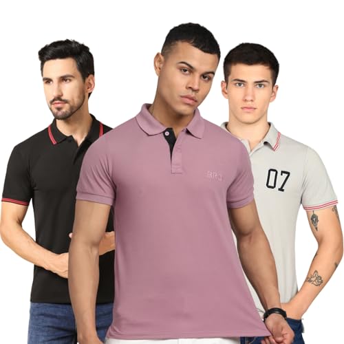 Image of INKKR Men's Solid Polo Neck Half Sleeve Stylish T-Shirt Combo