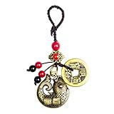 Mansiyuyee Brass Lucky Fish Keychain with Five Emperor Coins, Koi Carp Biting a Coin Feng Shui Wealth Charm for Bag and Backpack