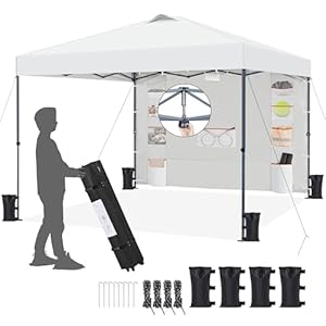 Yaheetech Tuinpaviljoen met 1 schuifklep, met 1 zijwand, stabiel, 9 vakken, outdoortent, pop-up tent, in hoogte verstelbaar, waterdicht, voor feestjes en evenementen