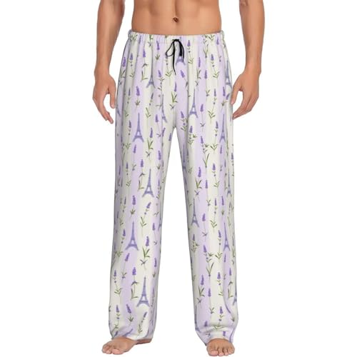 Mens Pajama Pants Bottoms With Pockets- Eiffel Tower Violet Soft Men Lounge Pants, Comfy Mens Pj Pants4
