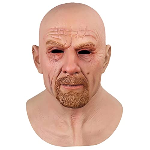Máscara de silicone para homem velho, máscara de cabeça completa de Halloween, máscara facial de silicone assustadora, máscara de Halloween, cosplay, festa, cosplay, acessórios de látex