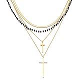 Layered Necklaces for Women Girls, Adjustable Stainless Steel Black Beaded Layering Choker Handmade