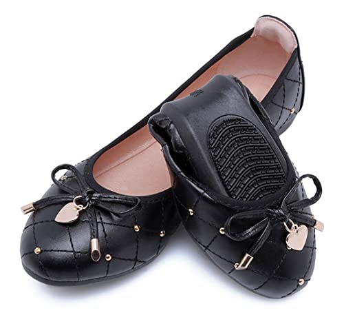 WENJIAZHIZHI Heart Buckle Plaid Ballet Flats Bow Party Dress Shoes for Women Dressy Comfortable Slip-On Loafers