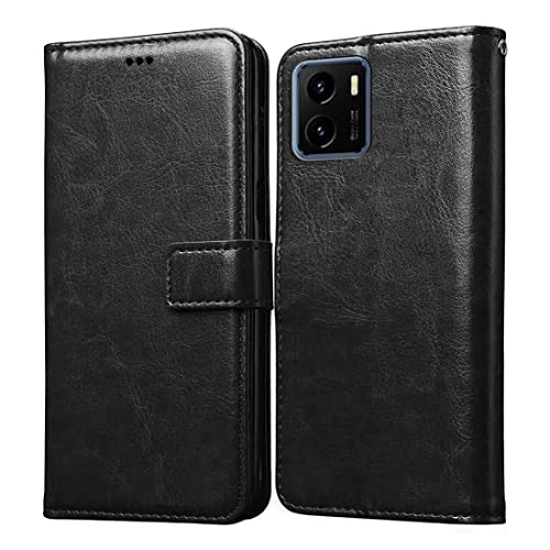 Casotec Flip Cover Back Case for Vivo Y15s (2021) | Premium Leather Finish | Inbuilt Pockets & Stand | Flip Cover Back Case for Vivo Y15s (2021) (Black)