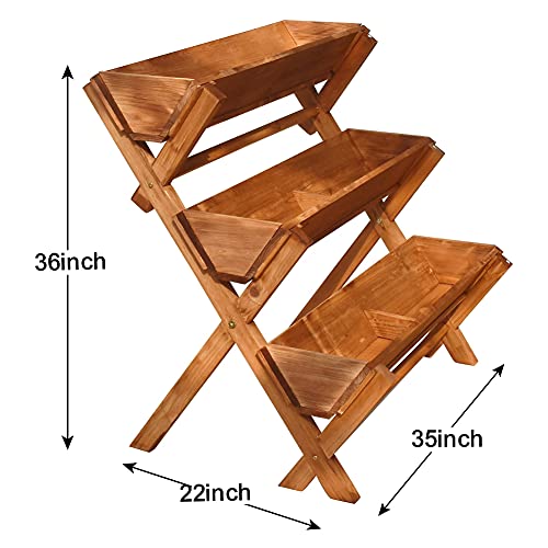 Lzrs 35X22X36 Inches 3-Tiers Wooden Raised Garden Bed, Fir Wood Flower Rack Vertical Flower Pot Stands For Patio, Balcony, Freestanding Indoor Outdoor,Brown #TOP1