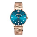 Kistanio Moyen Rose Azur RG-AZS-M - Orologio da donna in acciaio inox e vetro zaffiro con cinturino Milan